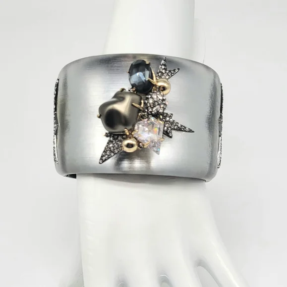 Alexis Bittar Silver Lucite Miss Havisham Statement Bangle Swarovski Crystals